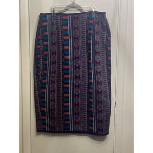 Roper Western Skirt Geometric Southwestern Pattern Blue Denim Wrap Sz 22W USA